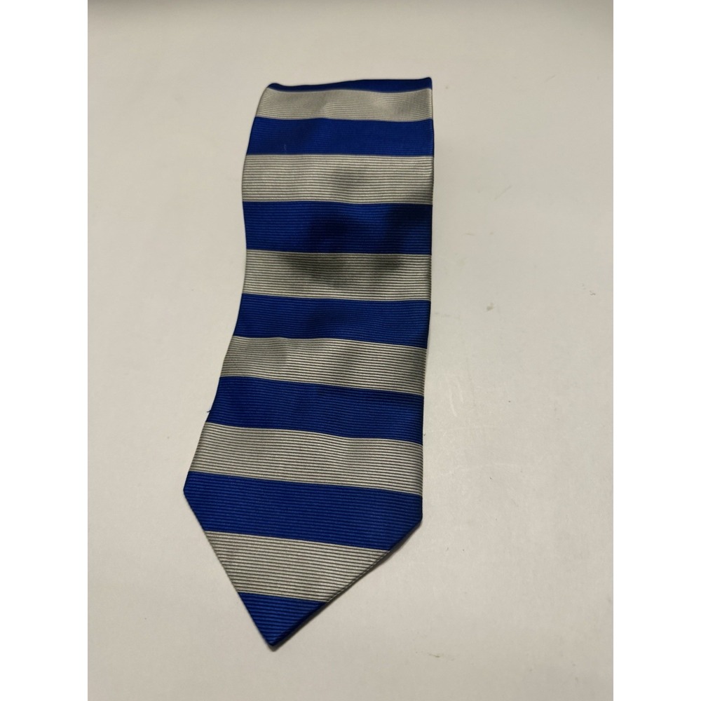 Brooks Brothers Makers Silk Tie Blue Silver Striped Mens Necktie Made in USA